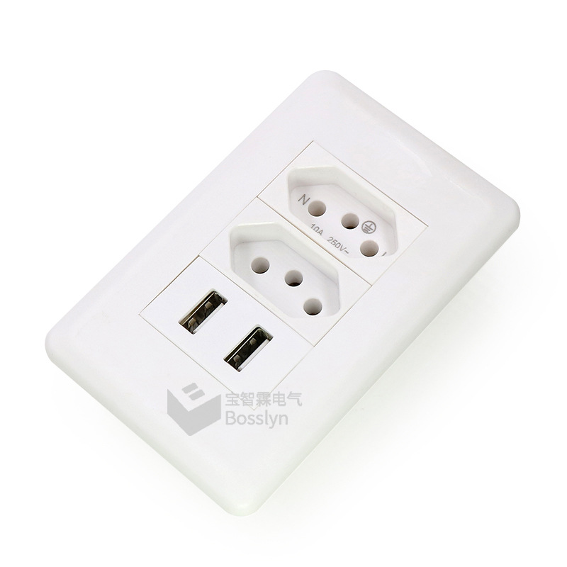 厂家供应带双usb巴西墙壁插座 巴西酒店机场家用手机充电usb插座