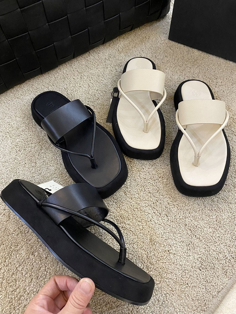 2022夏季新款md女鞋牛皮夹脚厚底凉拖鞋休闲人字型拖鞋外穿半拖