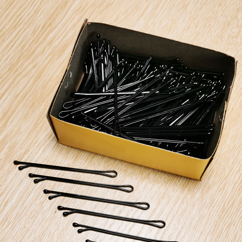 黑色一字夹发夹盒装铁发卡刘海边夹钢夹平纹小黑卡子美发造型盘发