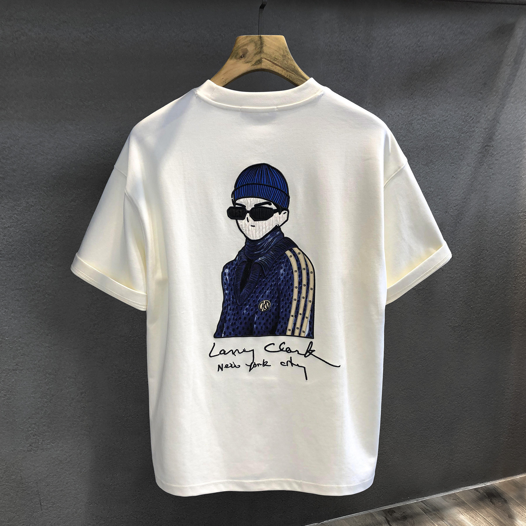 香港专柜帅气boy重工刺绣潮牌短袖t恤男士新款半袖上衣男美式体恤