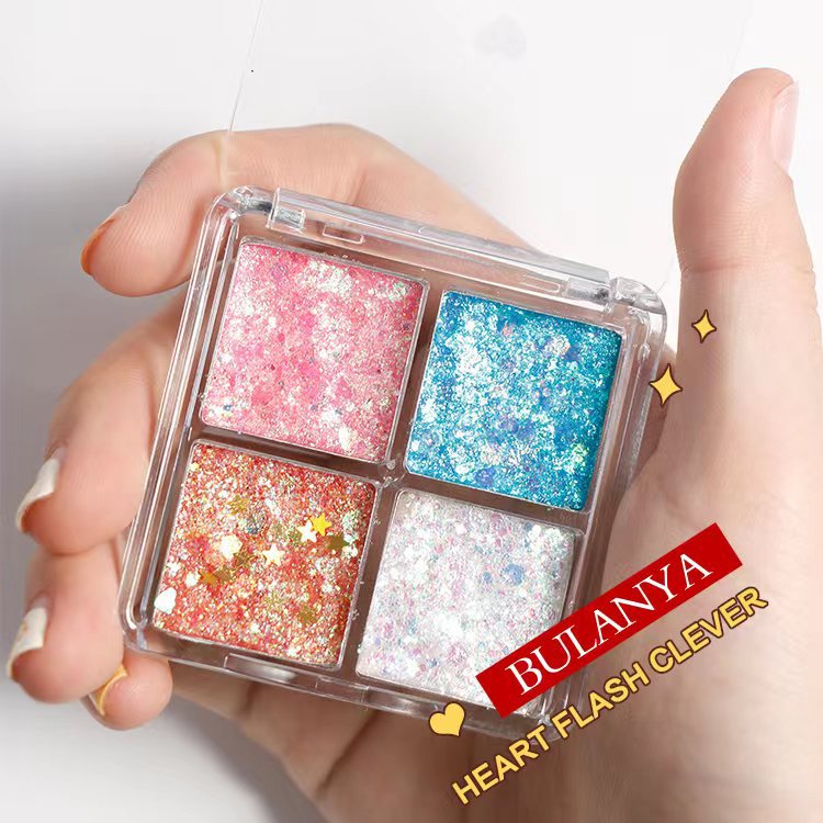 Rihao Chinese Goods Four Colors Sequin Eyeshadow 4 Colors Pumpkin Cherry Glitter Children's Gel Stage Makeup Eye Shadow Plate