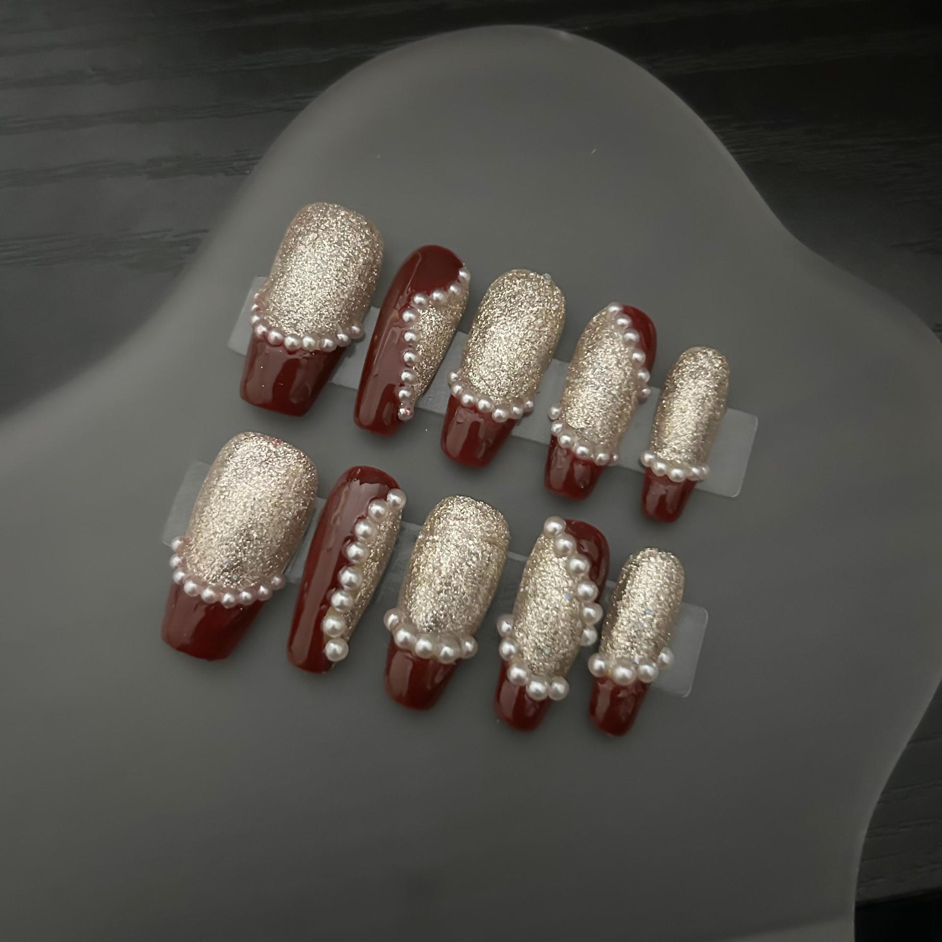 【赫本】纯手工秋冬限定美甲珍珠金箔气质复古小众高级感穿戴甲