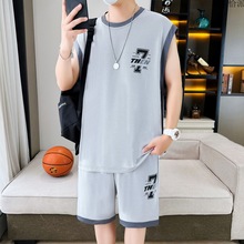 2024阳离子篮球服夏季透气网眼青少年休闲时尚透气短袖套装男