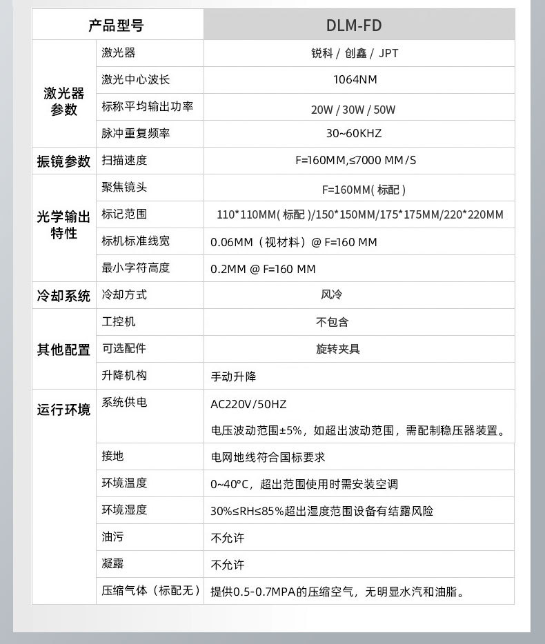 桌面款光纤激光打标机参数信息