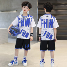 儿童短袖篮球服小学生两件套运动套装男童薄款速干衣假两件夏装潮