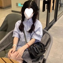 学院风两件套装女夏季新款泡泡袖Polo领衬衫高腰显瘦jk百褶短裙子