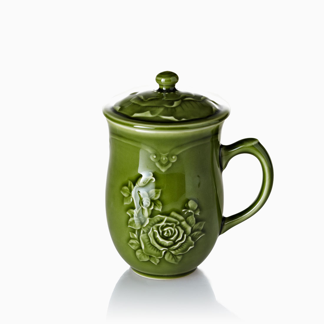 乾唐轩活瓷官方店月季石榴雕花陶瓷杯高杯老板杯商务礼品