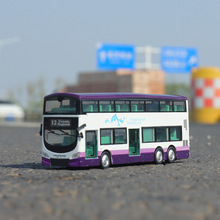 彩珀1/48合金双层大巴模型回力声光玩具公交车巴士校车88439盒装