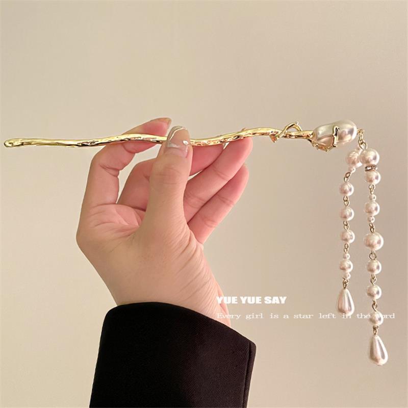 复古新中式旗袍珍珠盘发发簪现代高级感发钗步摇流苏簪子发饰头饰