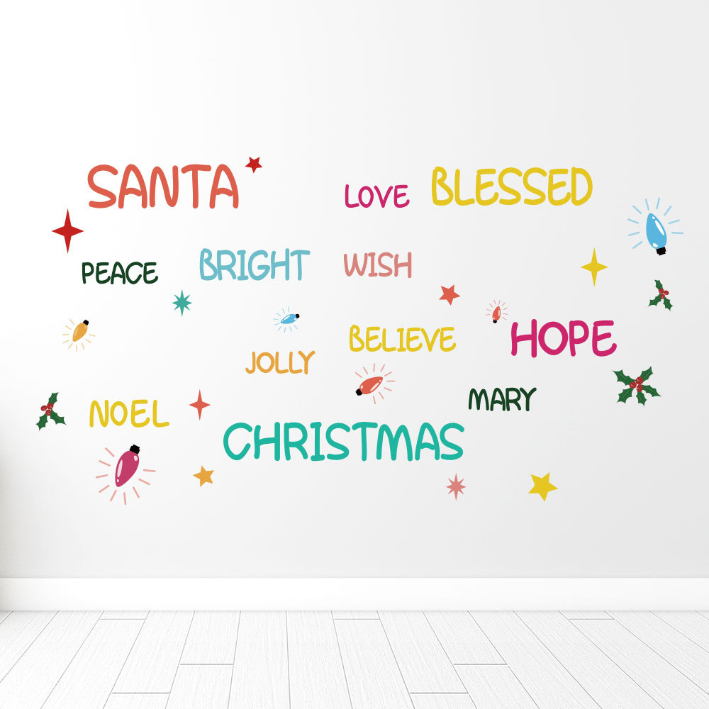 santa彩色英文字母创意个性家居卧室背景装饰可移除贴纸ph1341