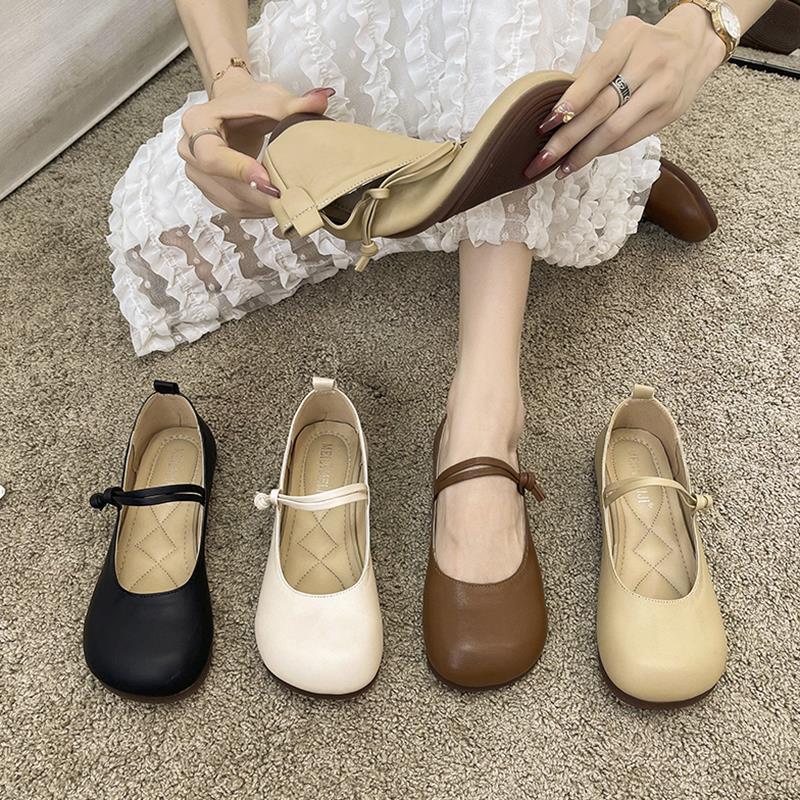 妈妈鞋夏季软底单鞋女2024新款孕妇豆豆鞋复古玛丽珍鞋平底奶奶鞋