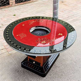 防护炉子柴火灶家用烧木柴防风厂家旋转圆桌双面板回风炉桌子老家