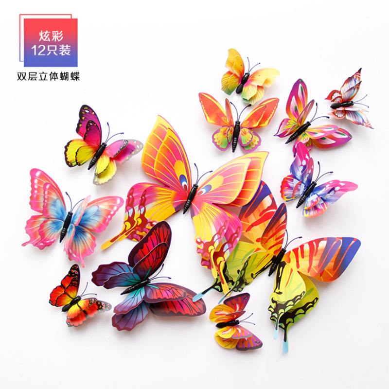 Foreign Trade 3D Simulation Plastic Butterfly Wall Sticker Living Room Wall Decoration Bedroom Room Stickers Creative Fridge Magnet