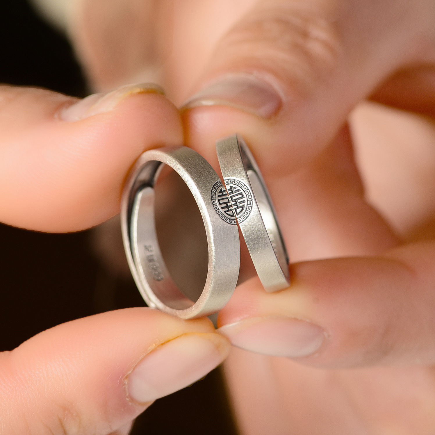 足银999双喜情侣戒指复古小众新中式对戒男女做旧简约情人节礼物