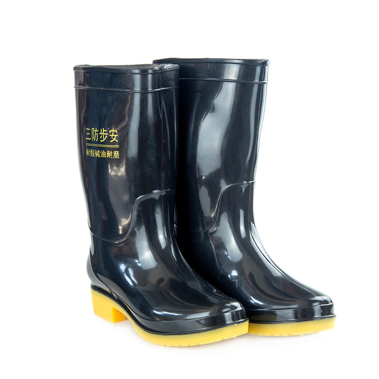 Women's Fashion Labor Protection Wear-Resistant Rain Shoes Waterproof Winter Thermal Rain Boots Black PVC Middle Tube Non-Slip Rain Boots