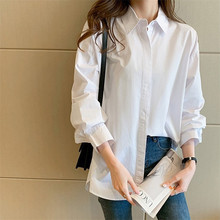 C073-白色单排扣粉纯色长袖衬衣夏季翻领开衫其他来源气质通勤棉