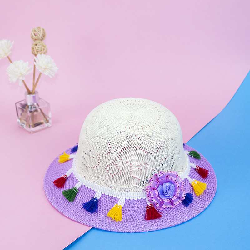 Tassel Children's Straw Hat Foreign Trade Ethnic Style Tassel Woven Baby's Sun Hat Summer Breathable Anti-DDoS Children's Hat