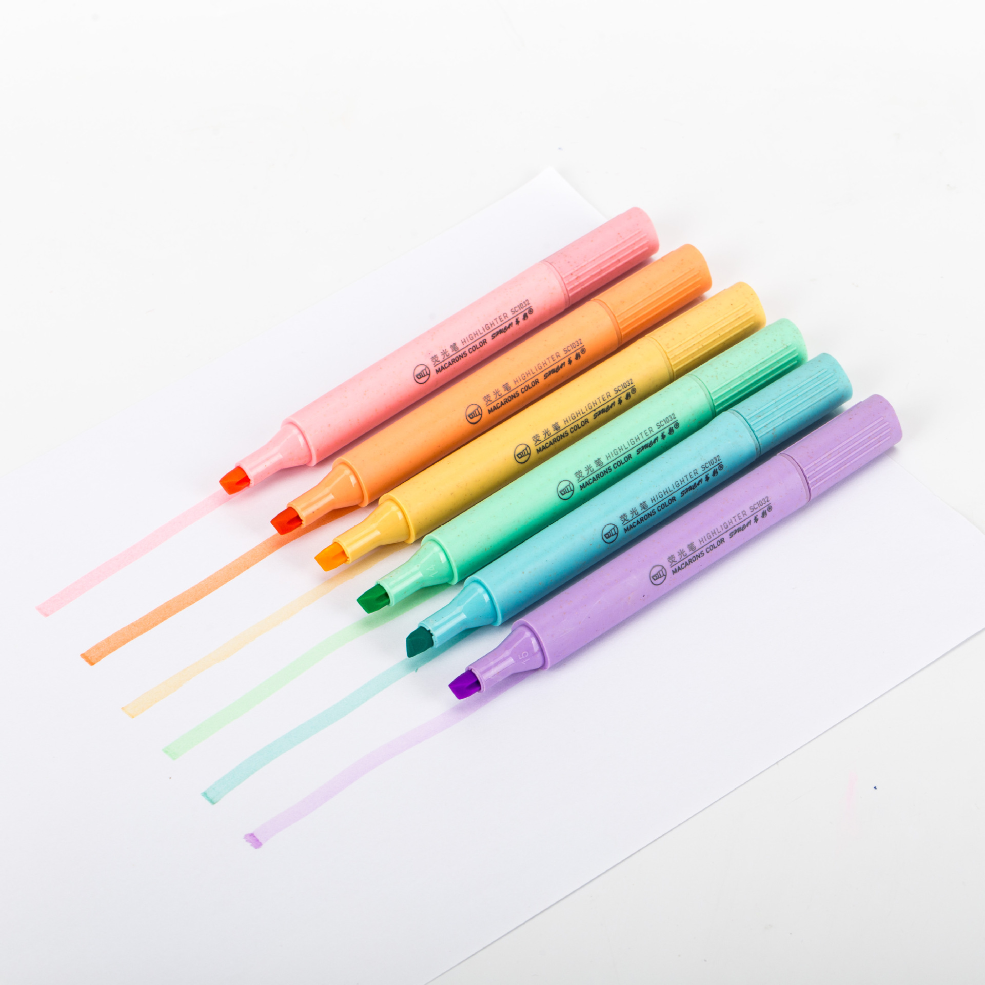 Soft Color Triangle Straw Fluorescent Pen Student Notes Key Graffiti Macaron Color Six-Color Suit Factory Direct Supply