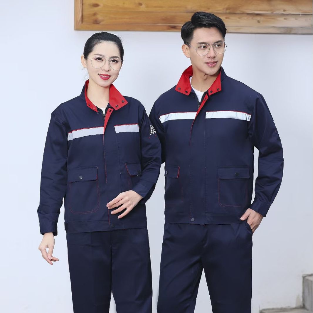 长袖劳保服套装男春秋季藏蓝色反光条厂服工作服汽修加油站工装