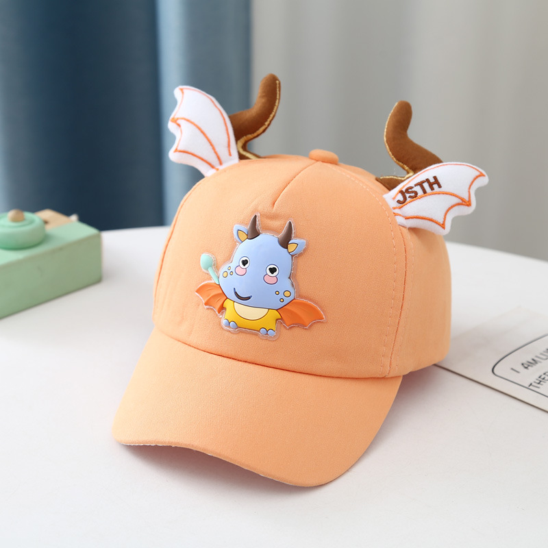 儿童帽子卡通小牛贴布棒球帽瑞悠2022春季新款可爱超萌纯色鸭舌帽