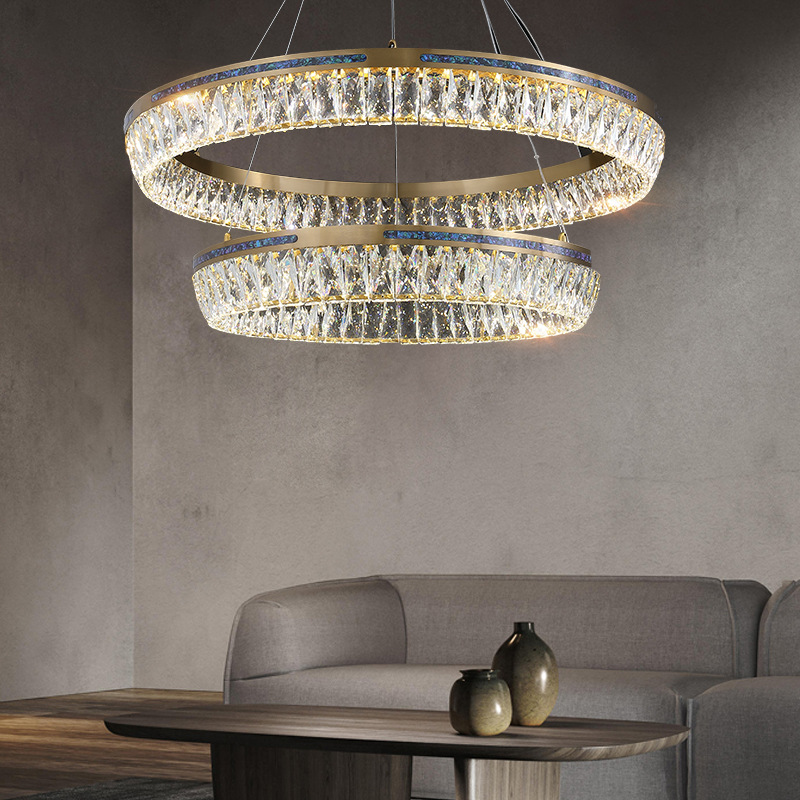 Post-Modern Light Luxury Crystal Chandelier Shell Lamp in the Living Room Elegant Home Villa Duplex Stair Chandelier Restaurant Lamps