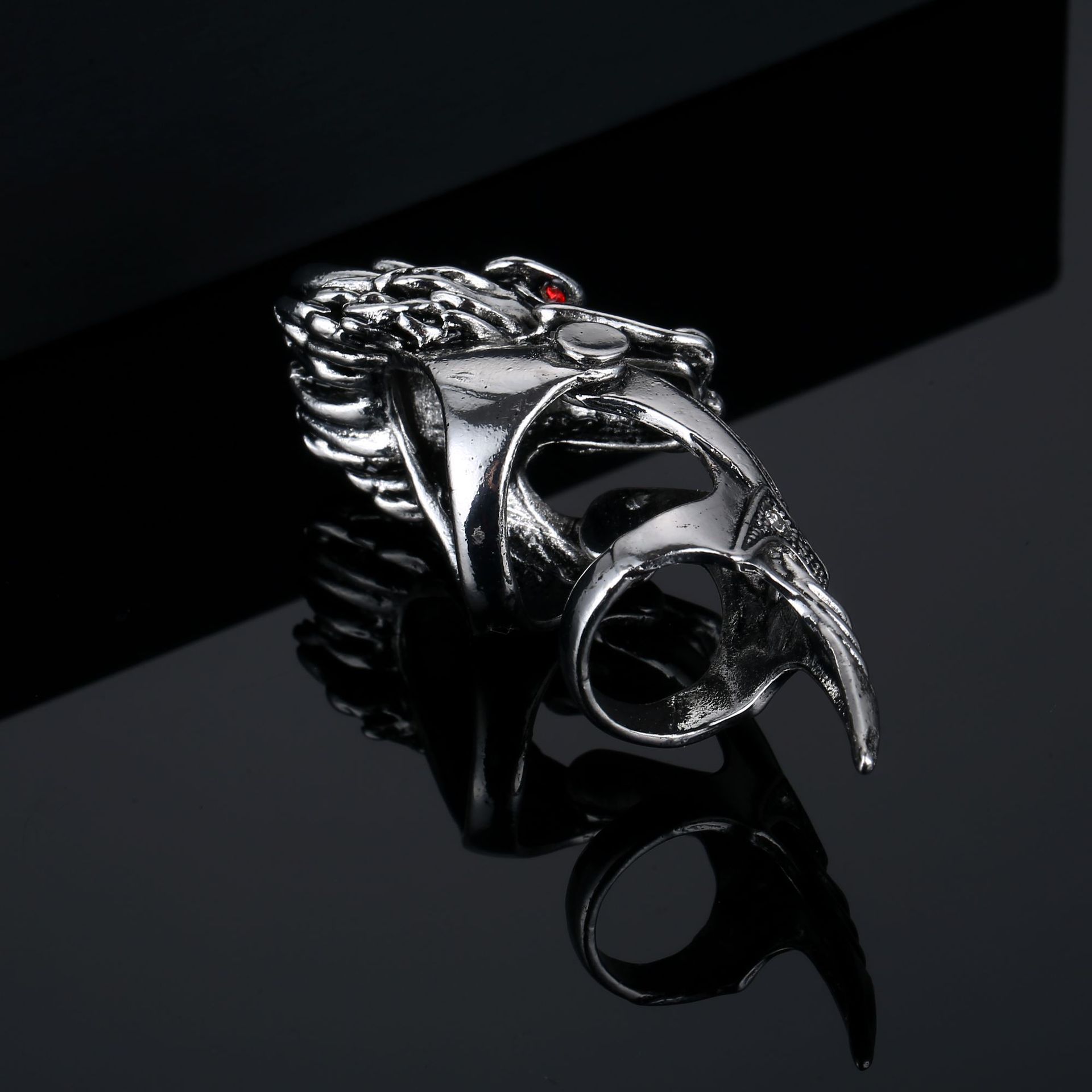 复古个性戒指朋克风合金手饰戒指酷炫龙头造型可调节关节戒指指环