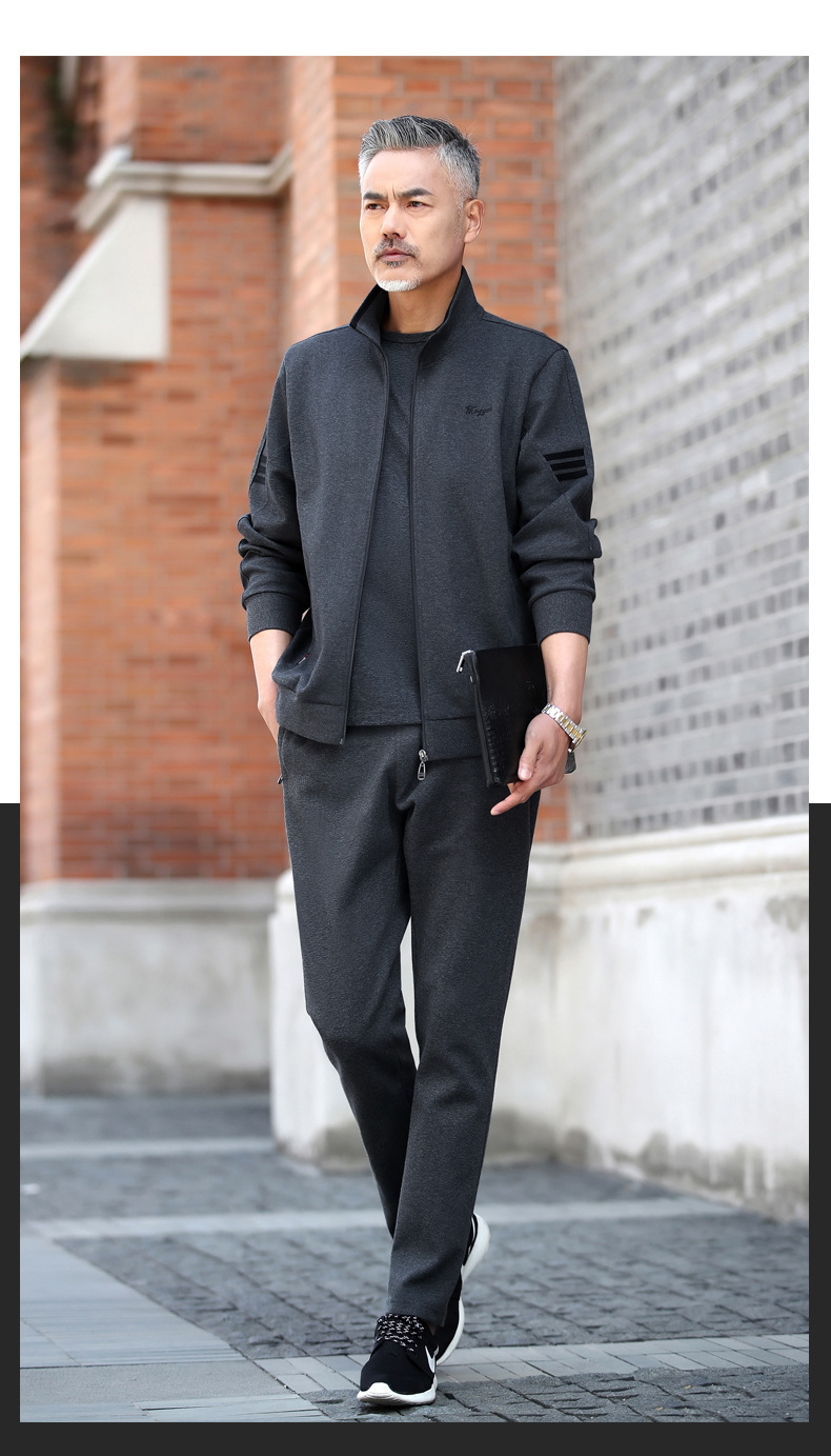春秋运动套装男大码中老年 户外休闲运动服跑步装爸爸秋装套装