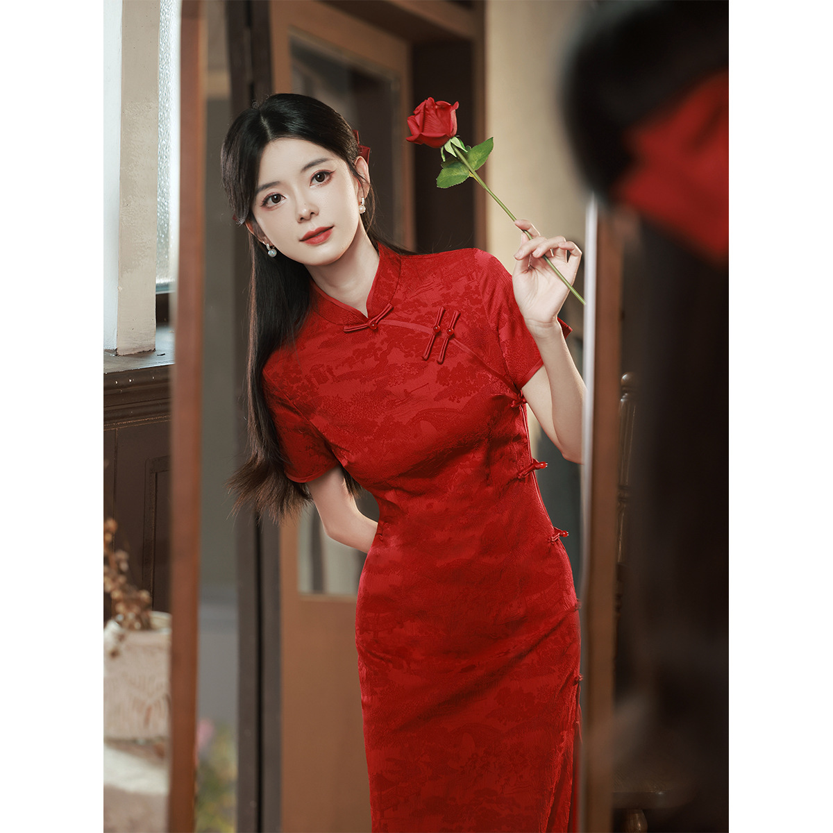 2023红色订婚旗袍年轻款出阁宴敬酒服回门礼服中式新娘服-阿里巴巴