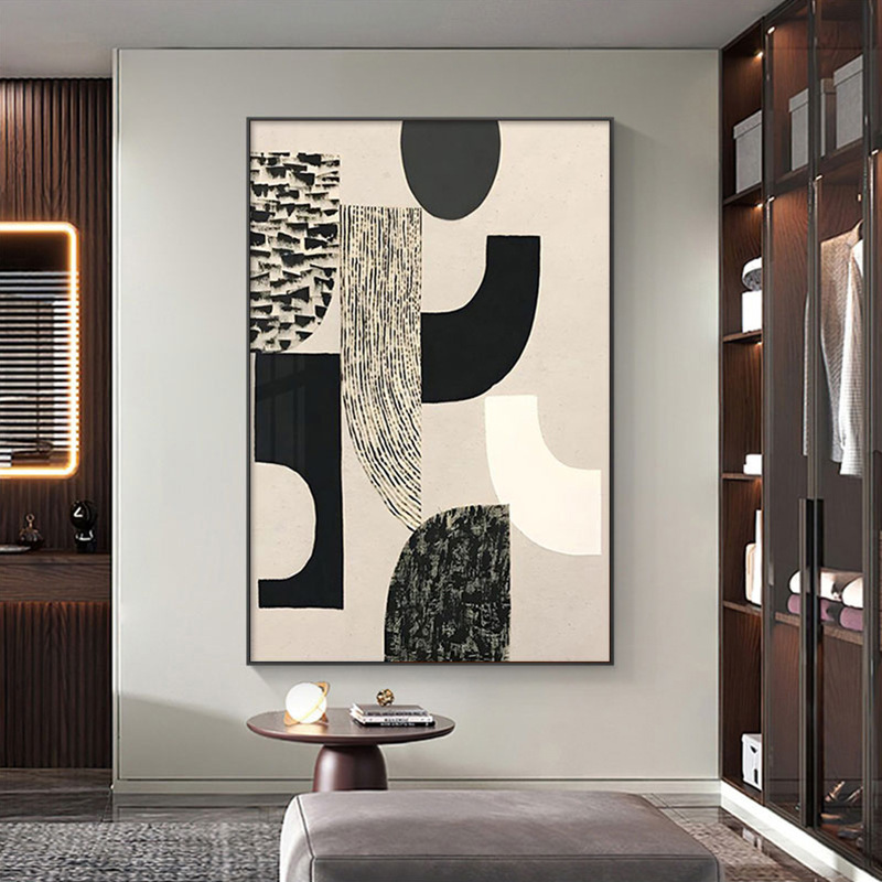 巨幅落地画客厅设计师背景墙挂画黑白灰抽象艺术玄关走廊过道装饰