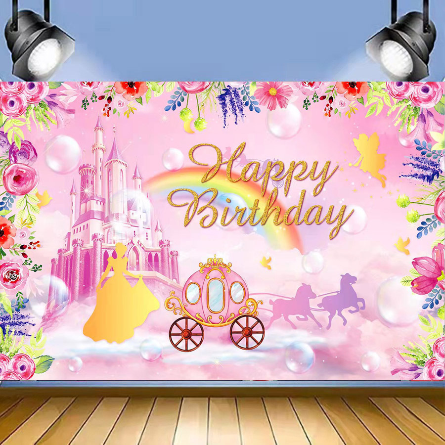 亚马逊梦幻城堡公主马车背景布儿童女孩生日派对装饰拍照摄影5x3