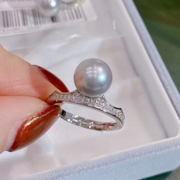 diy精工配件 s925纯银珍珠戒指空托 精美皇冠指环手饰戒托半成品