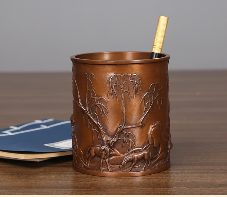 紫铜骏马笔筒摆件工艺品教师节礼物办公商务用品