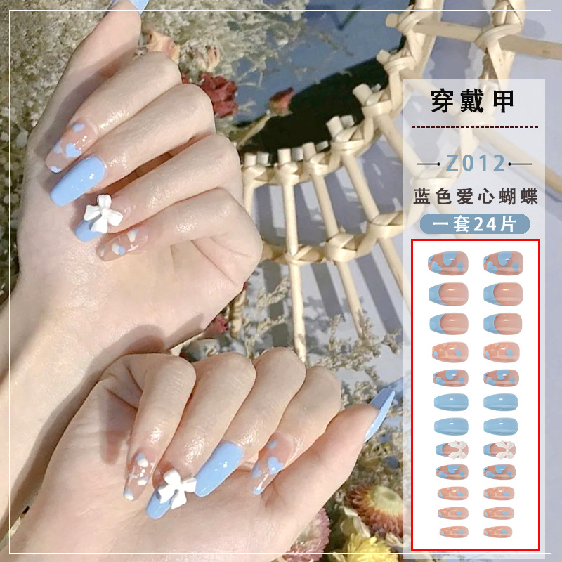 可拆卸防水持久美甲贴片穿戴甲片 新款蝴蝶结美甲甲片假指甲成品