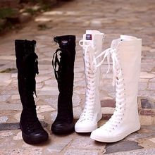 2021远步韩版高帮休闲内增高帆布鞋拉链长筒靴舞台演出靴帆布靴女