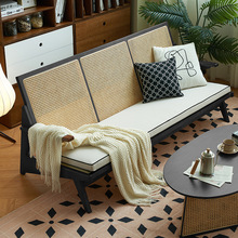 网红法式复古沙发实木藤编家用直排双三人冬夏两用客厅简约现代小