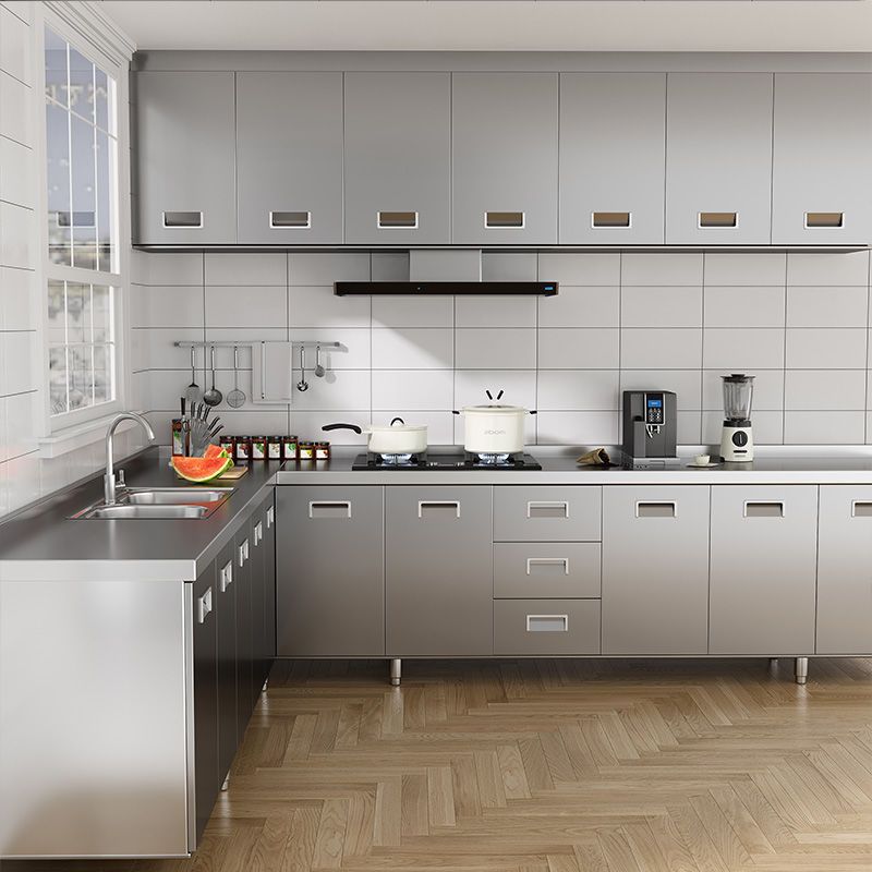 整体不锈钢厨房橱柜简易灶台一体农村储物收纳碗柜家用小户型