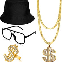 cosplay嘻哈朋克美金项链戒指渔夫帽眼镜套装