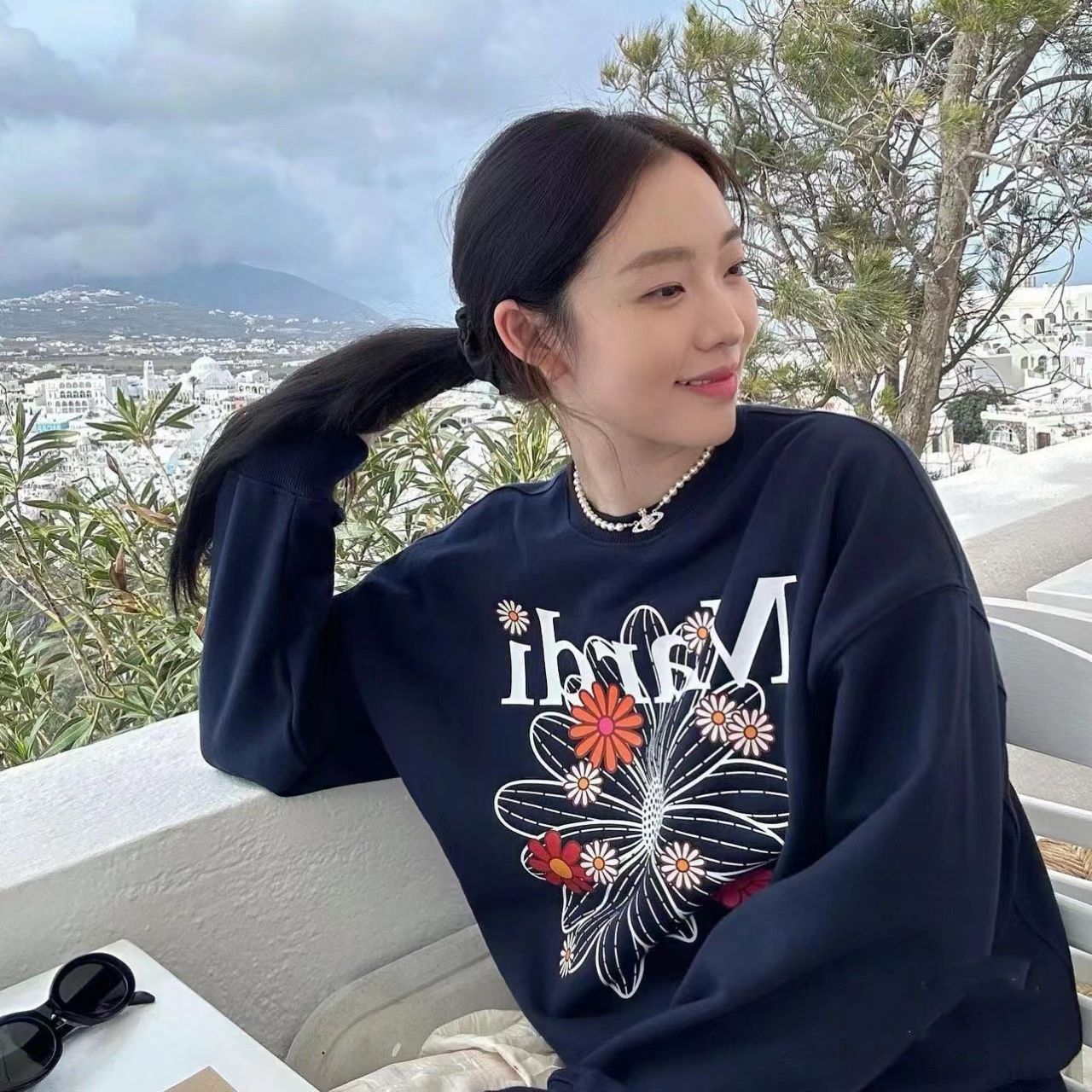高克重金高银同款小红书韩国潮牌雏菊花朵字母男女卫衣情侣长袖