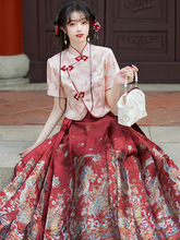 新中式敬酒服汉服2024年夏高级感红色订婚礼服婚服国风马面裙套装