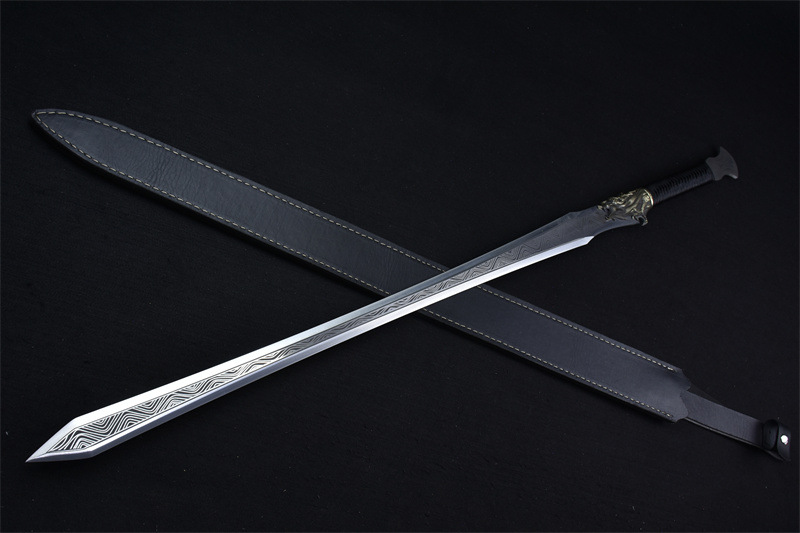 龙泉刀剑手工锻打一体六面长剑影视冷兵器汉剑唐剑收藏摆件未开刃