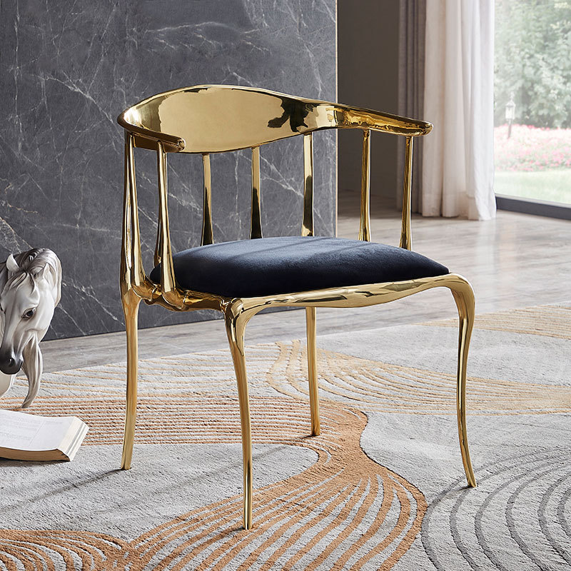 纯铜餐椅art deco风格椅子别墅样品房靠背椅现代设计师扶手椅定制