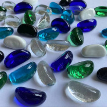 水族腰果石水族鱼缸造景海蓝色微景观装饰彩色玻璃石考古挖宝石