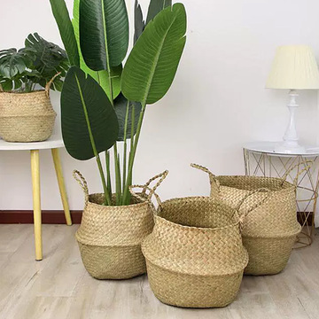 北欧草编手工花盆编织花篮客厅卧室书房植物盆阳台绿植大容量盆栽