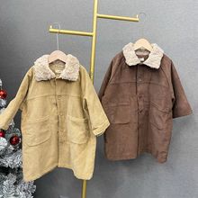 儿童灯芯绒大衣女童中长款加绒厚2024新款秋冬装男童风衣宝宝外套