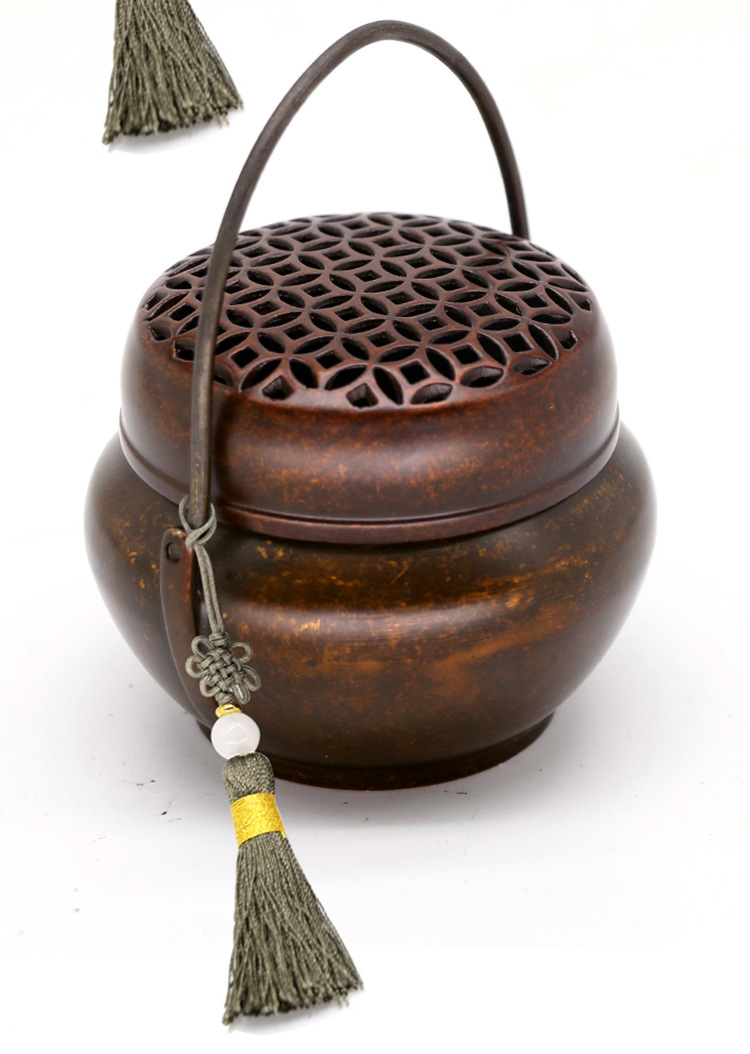 圆形暖手炉取暖小手炉古风手炉烧炭随身汉服古代香炉纯铜沉檀香炉