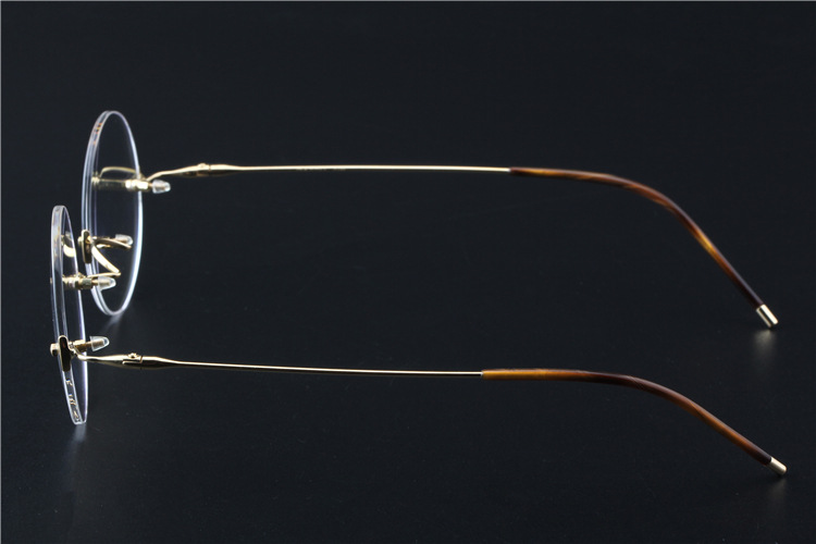 18k金眼镜架 无框圆框私人黄金眼镜框 商务近视眼镜男