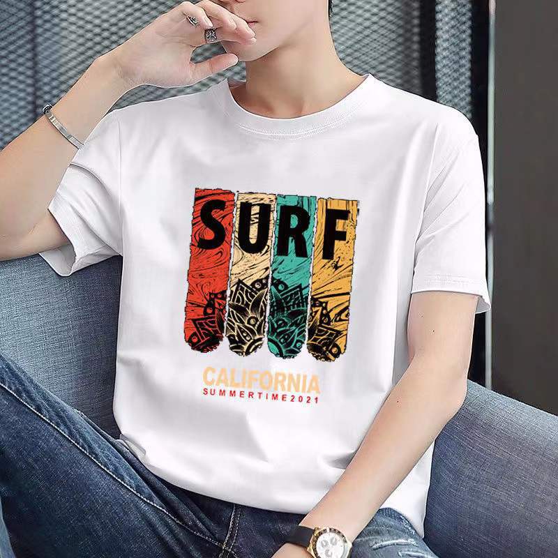 men‘s short-sleeved t-shirt summer new men‘s slim fit casual printed half-sleeved ins korean style simple trendy all-matching top