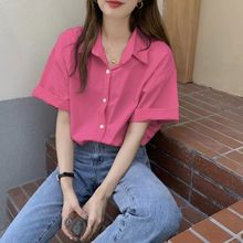 树莓粉色短袖衬衫女2024年夏季新款薄款透气韩版休闲时尚显白上衣