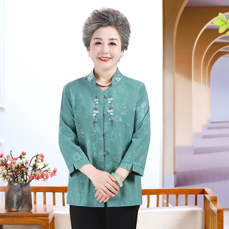 Old Lady's Summer Shirt Thin Clothes Suit 60-Year-Old 70 Middle-Aged and Elderly Women's Shirt Grandma Tang Suit Mom Top
