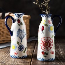 景德镇田园风陶瓷插花瓶定制 个性家居桌面装饰摆件大容量牛奶壶